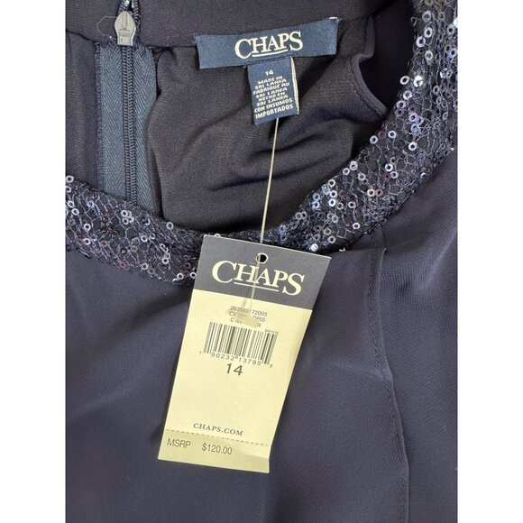 CHAPS New $120.00 Navy Blue Tiered Chiffon Embellished Dress Evening Wedding NWT - Picture 6 of 8